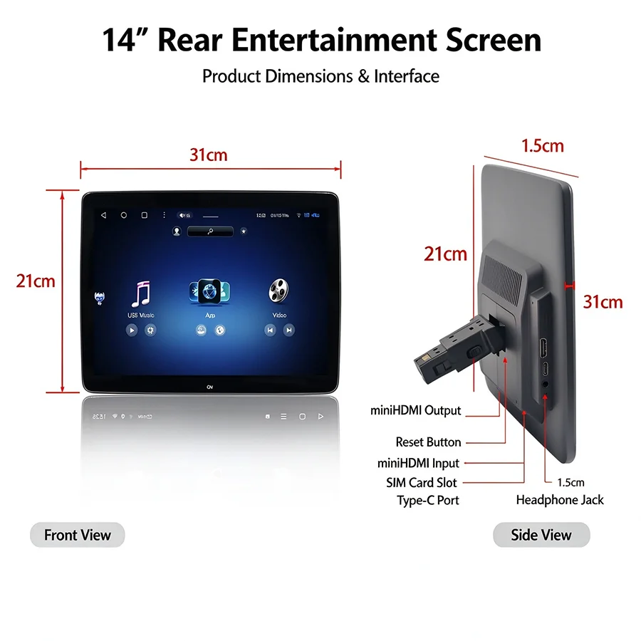 S Car TV Rear Seat Entertainment For BYD Ti7/Denza B5/B8/D9/N9/Z9/Seal 08/Leopard 5/8 Player Android Headrest Monitor Plug&Play