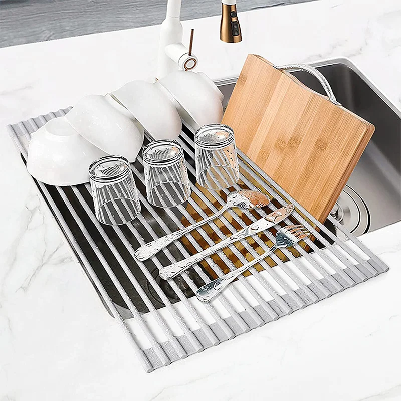 

Большая складная сушилка для посуды 52*33 см, полностью силиконовая нержавеющая сталь, сушилка для раковины, рулонная полка для посуды, кухонная организация