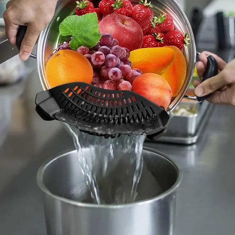1pc Adjustable Silicone Clip-on Filter Drain Rack Pasta Noodles Vegetable Fruit Strainer Colander Kitchen Gadgets