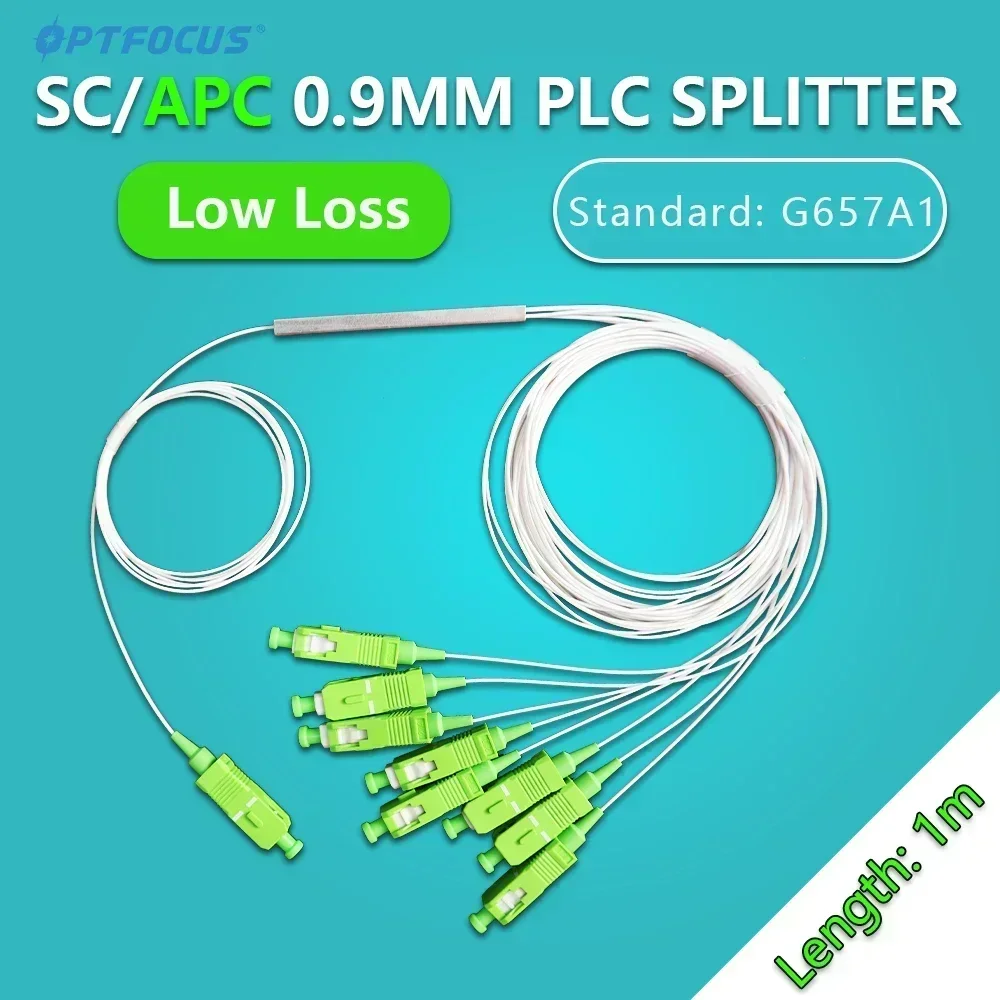 OPTFOCUS 10pcs Splitter PLC SC APC 1X8 1X16 FTTH Fiber Optic Splitter SM 0.9mm 1m Cable SC/APC Connector