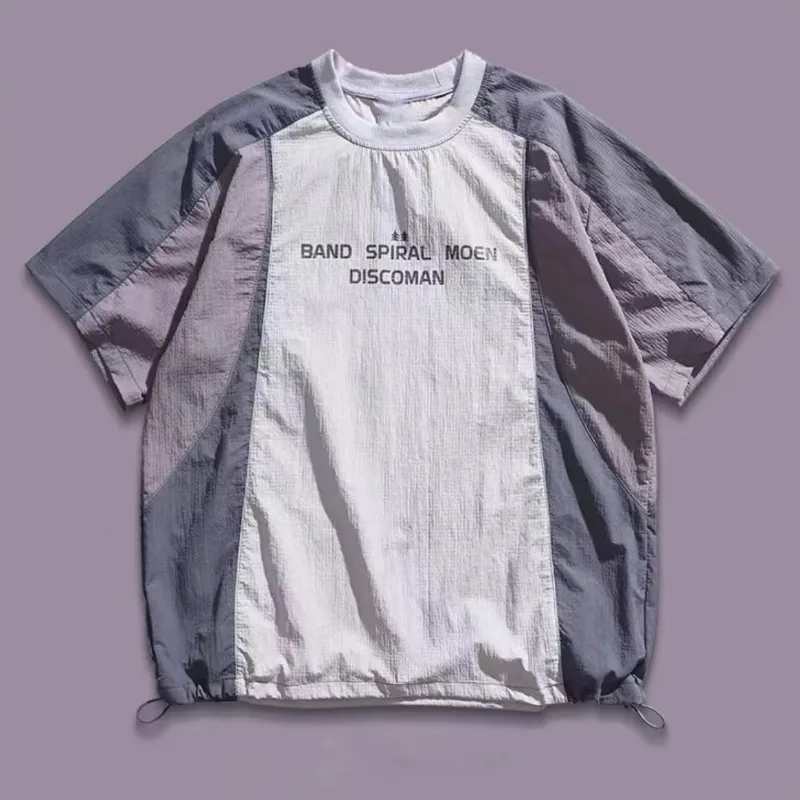 Japanese Summer Color Blocking Quick Drying T-shirt for 's Thin Sports Short Sleeved Pullover Top