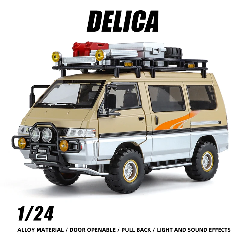 1:24 DELICA Alloy Off Road Diecast Models Vehice Toys Metal Material Sound Light Rubber Tires Christmas Gift Collection Ornament