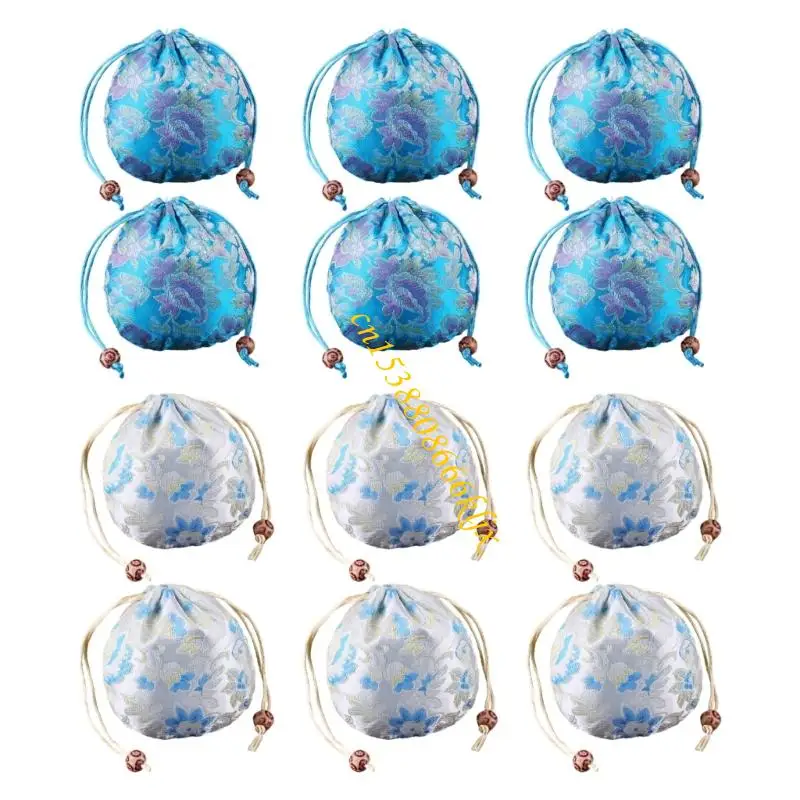 

12 Pieces Soft Cloth Drawstring Bags Reusable Jewelry Storage for Earrings Rings Travel Accessories Organizers 066C