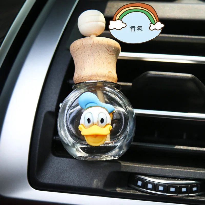 Disney Mickey Donald Duck Car Perfume Bottle Car Air Outlet Clip Glass Bottle Hanging Perfume Fragrance Decor Auto Accessories