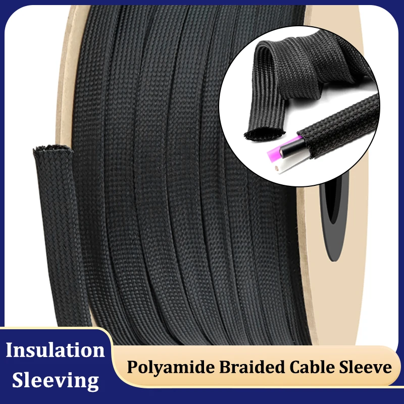 

1~20M Polyamide Cable Sleeve Black 2.5mm - 60mm Tight Nylon Braided High Density Insulated Protector Expandable Wire Wrap Sheath