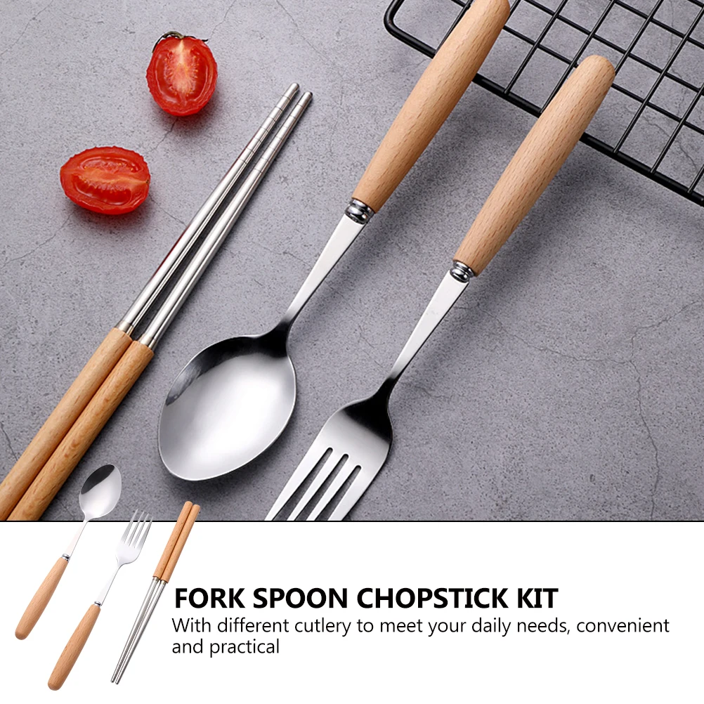 

Fork Spoon Chopsticks Set Stainless Steel Cutlery Kitchen Utensils Serving Western Dinnerware Travel Party