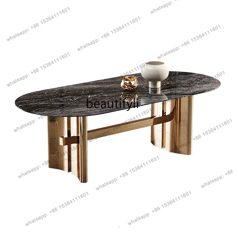 Italian Minimalist Dining Table and Chair Natural Luxury Stone Designer Minimalist Light Luxury Large Apartment Restaurant