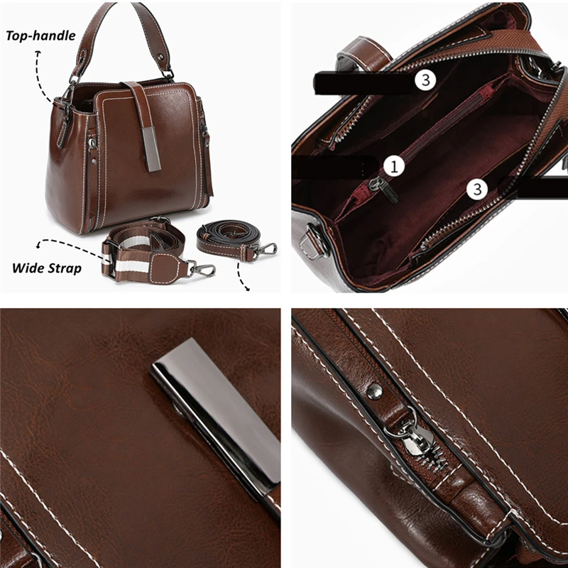 Hifashion Vintage prawdziwej skóry wiadro małe torby na ramię Crossbody dla kobiet 2024 Trend projektant top uchwyt torebki damskie