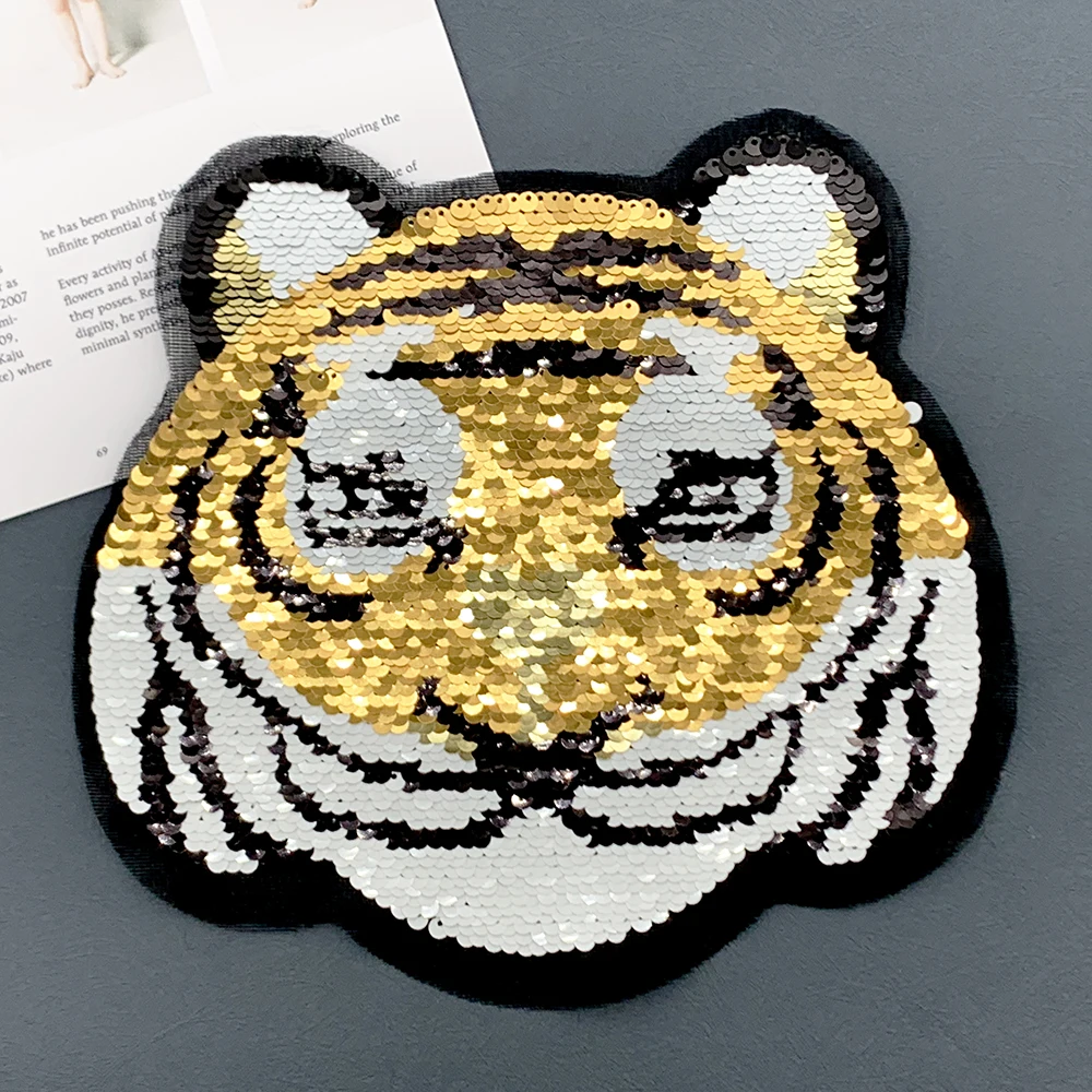 2022 NEW Flip Sequin Fashion Tiger Panda Clothing Embroidered Patch DIY Trend Sewing Hoodies T-shirt Patches on clothes