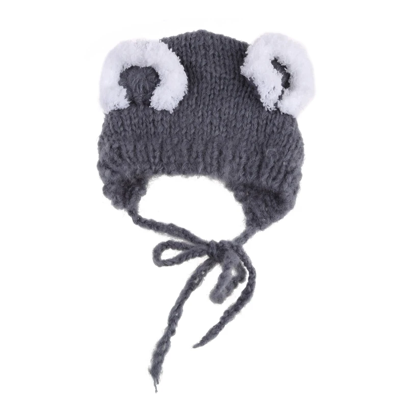 2 Pieces Newborn Infant Knitted Beanie Hat with Stuffed Animal Koala for Doll Toy Set Baby Bonnet Photography Prop