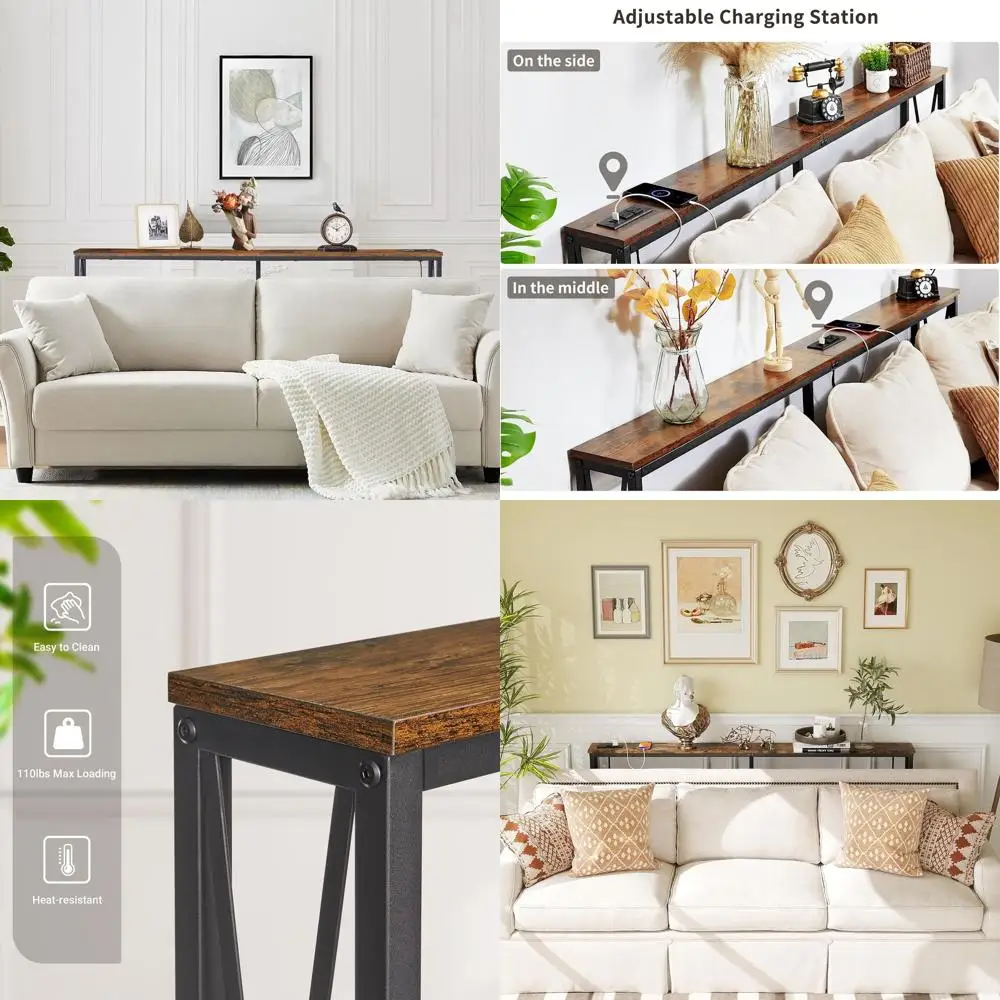 

Тонкий консольный диван-стол 5.9 с розетками, коричневый в деревенском стиле, 63 Вт x 31,5 В, зарядная станция за диваном со шнуром 6,5 дюйма