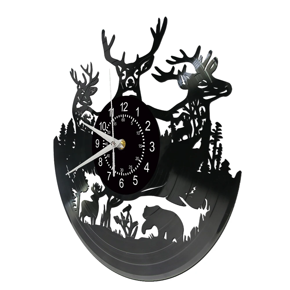 Wild Deer Hunters Man Cave Home Decor Wall Clock Antlers Woodland Deer Vintage Buck Vinyl Record Wall Clock Hunting Gift For Him