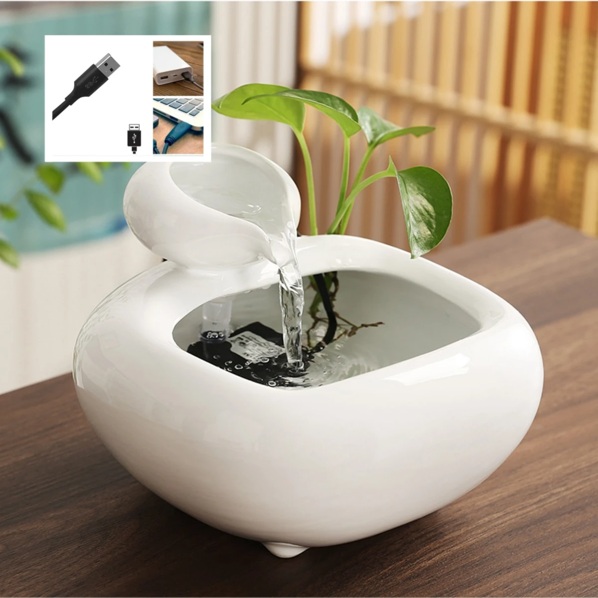 

Tabletop Ceramic Fountain Feng Shui Water Feature Meditation Calming Waterfall Hydroponic Vase Fish Tank Office Home Decor