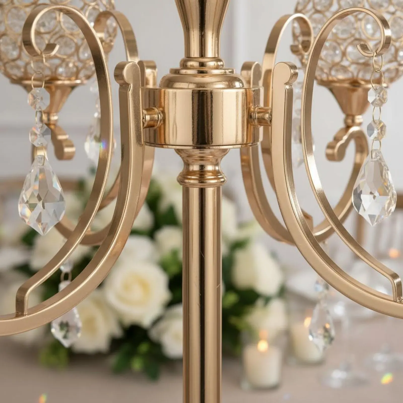 

Ornate 5 Head Candle Holder Rust Resistant Gold Wedding Candelabra 5 Branch Floor Candelabra Tall Crystal Candle Stand