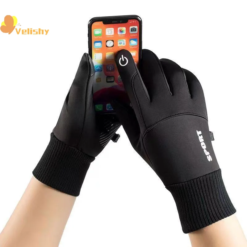 Guantes de lana cálidos con dedos completos para hombre, resistentes al agua, para ciclismo, deportes al aire libre, correr, motocicleta, esquí, pantalla táctil