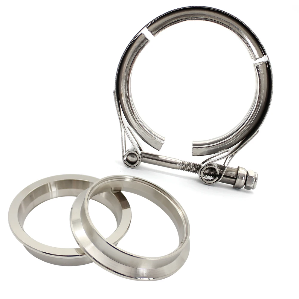Image of V-Band-Klemme 51/57/63/76/89/102mm für Auspuffrohre, Edelstahl, Universal 2,0/2,25/2,5/3,0/3,5/4,0'' Eisen-Flansche mit männlichen und weiblichen Anschlüssen
