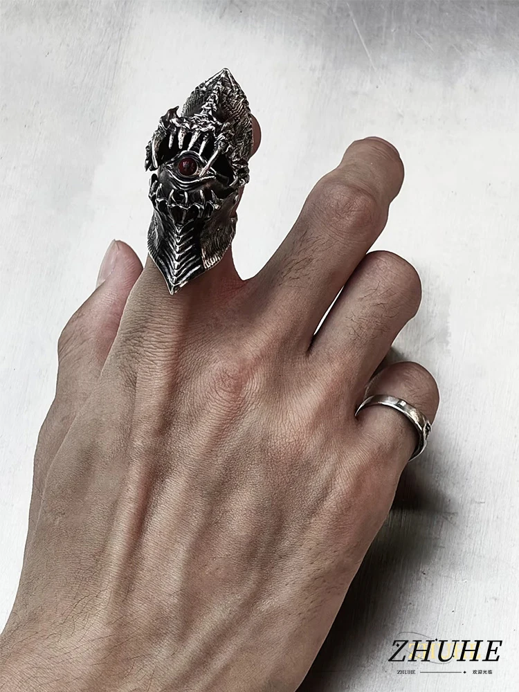 

Jewelry Accessories Men Women Copper Material Horror Creature Knuckle Ring, Red Gem Inlay, Gothic Punk Armor Design, Durable Cop