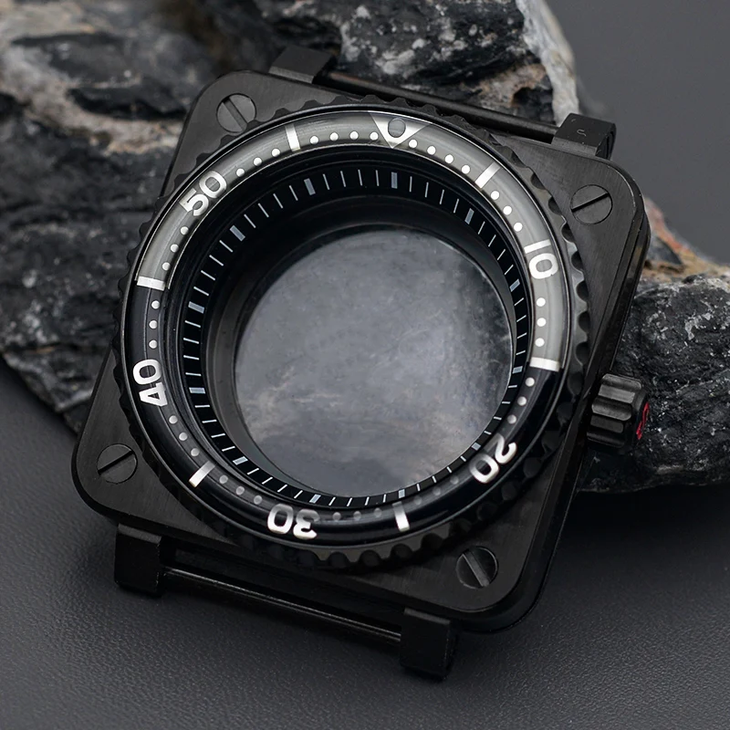 NONE Mod Black Square Uhrengehäuse Edelstahl Saphirglas passend für NH34 NH35 NH36 Automatikwerk Herren Taucheruhrengehäuse 7