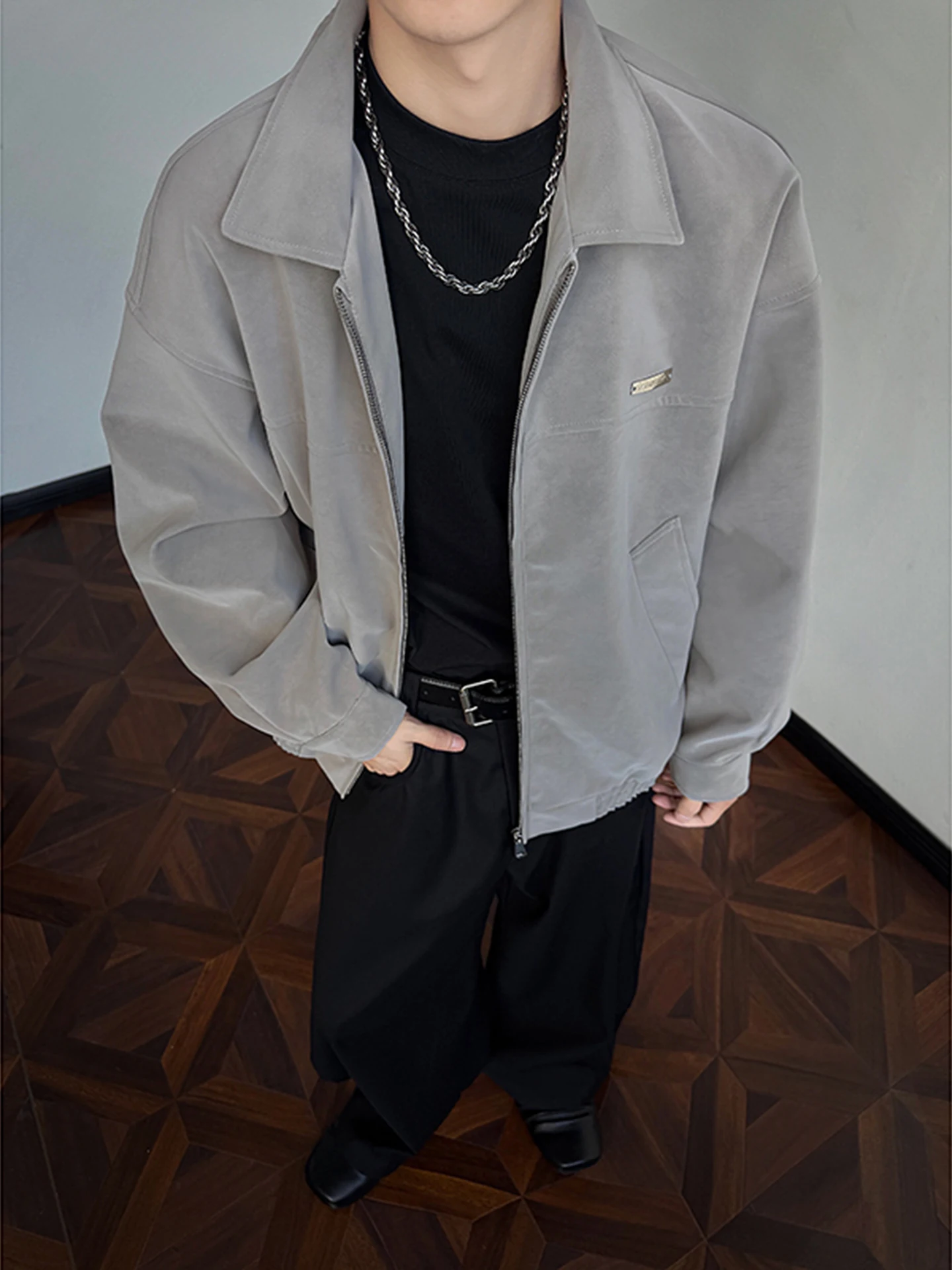 

American Sle Men's Flight Jaet Spring Autumn Loose Fit Collarl Leather Coat Trendy And Haome Large Size Outerwear