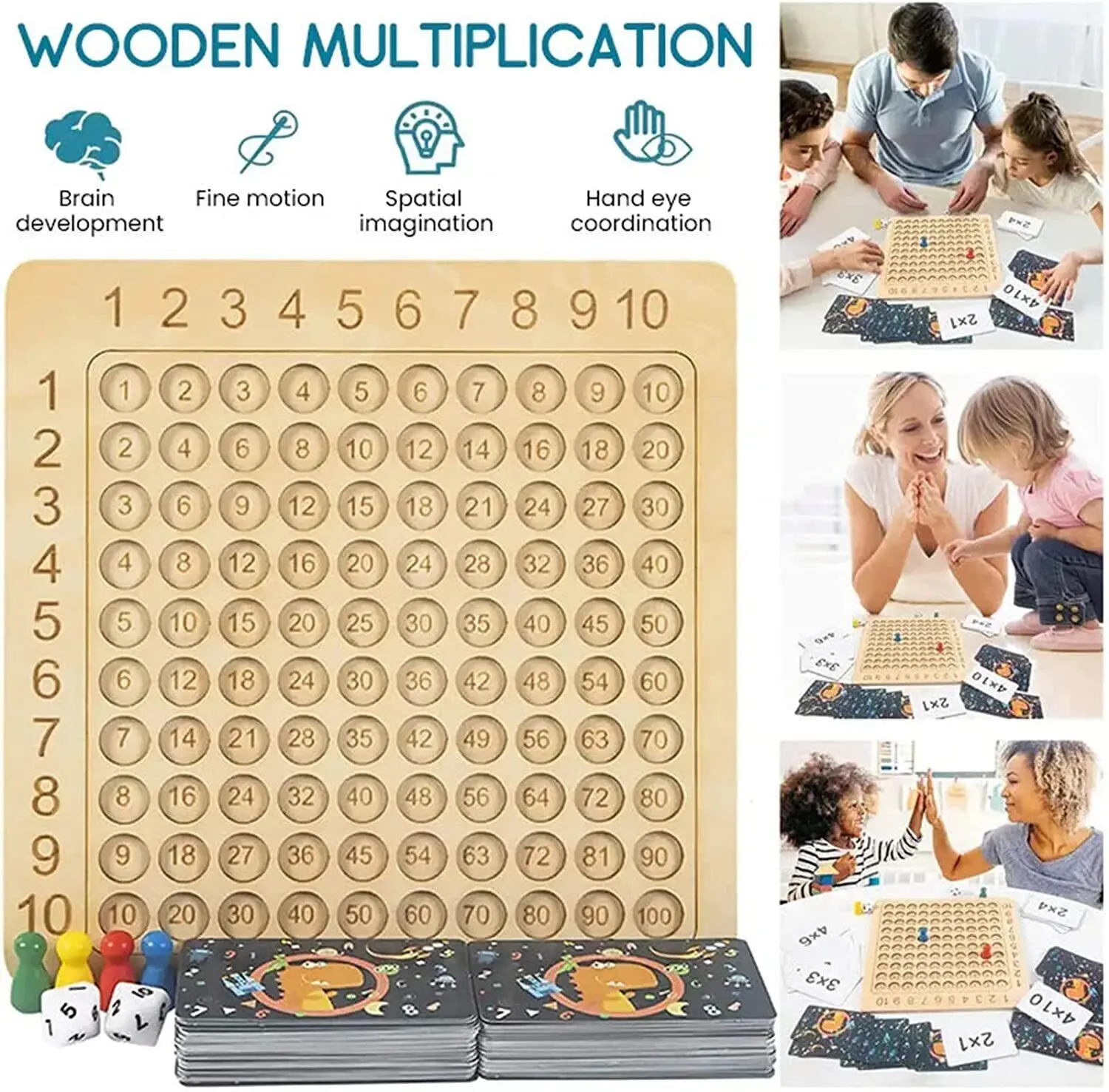 Wooden Montessori Multiplication Board Game Math Table Puzzle Game For Kids Child Learning Educational Toys With Chessboard