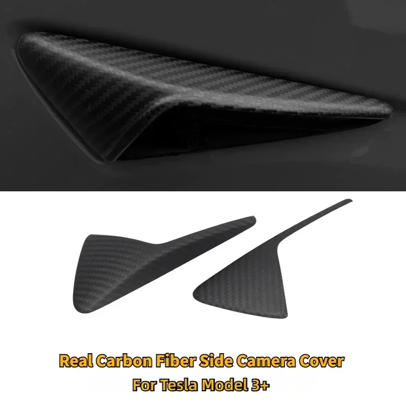 Real Carbon Fiber Side Camera Cover for Tesla Model 3 Highland 2024 HW4.0 Leaf Board Protection Sticker Car Decor Accessories