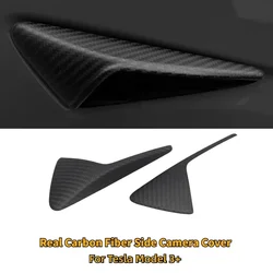 Real Carbon Fiber Side Camera Cover for Tesla Model 3 Highland 2024 HW4.0 Leaf Board Protection Sticker Car Decor Accessories