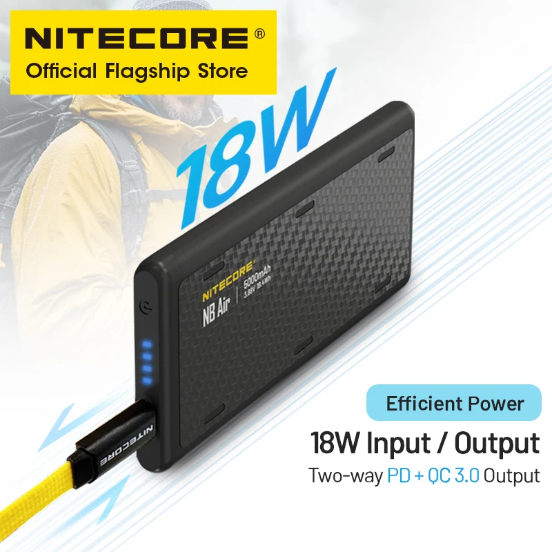 NITECORE NB Air Mobile Power Bank 5000mAh Impermeabile in fibra di carbonio Poverbank PD QC Carica rapida per iPhone Huawei Trail Running