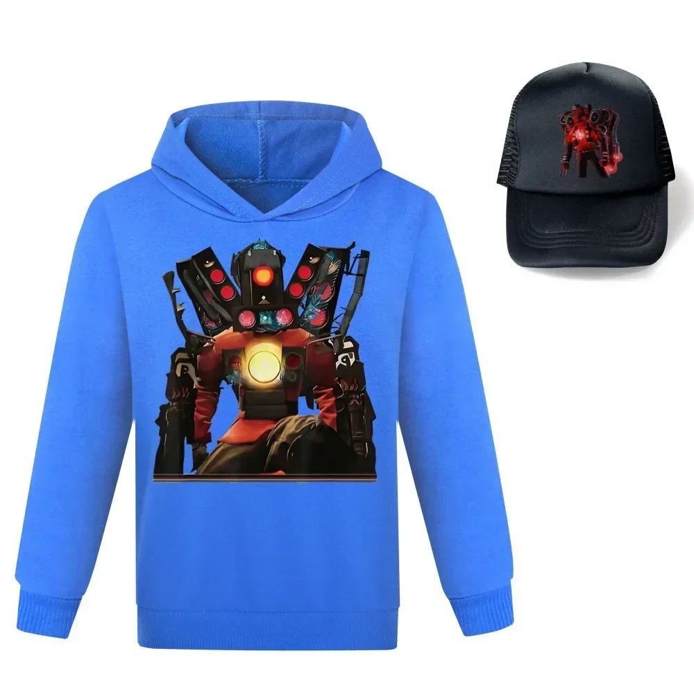 

Kids Cartoon Skibidi Toilet Costume Boys Hoodies+Sunhat 2pcs Sets Children long Sleeve Girls Casual Tops Tees Toddler Streetwear