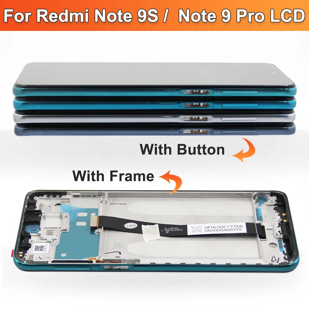 AMOLED Display voor Xiaomi Redmi Note 9 S Lcd M2003J6A1G Display Touchscreen met Frame voor Redmi Note 9 Pro Scherm vervanging