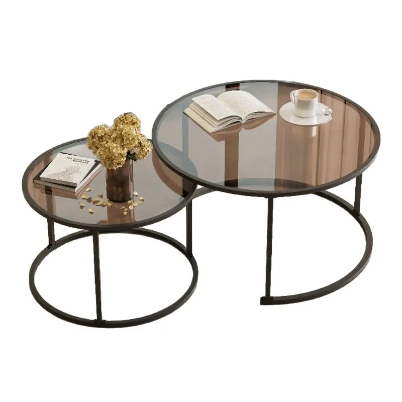 #Glass Coffee Table, Internet Celebrity Instagram Style Cream White Circular Mother And Child Small-sized Home Balcony, Creative