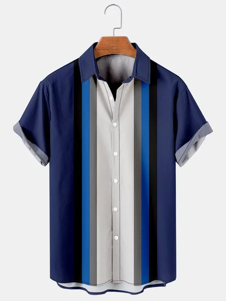 الرجال هاواي شاطئ قصيرة الأكمام مخطط قميص ثلاثية الأبعاد مطبوعة فضفاض الشارع متعة الرجال قمة الموضة عادية بسيطة Pocketless قميص #6