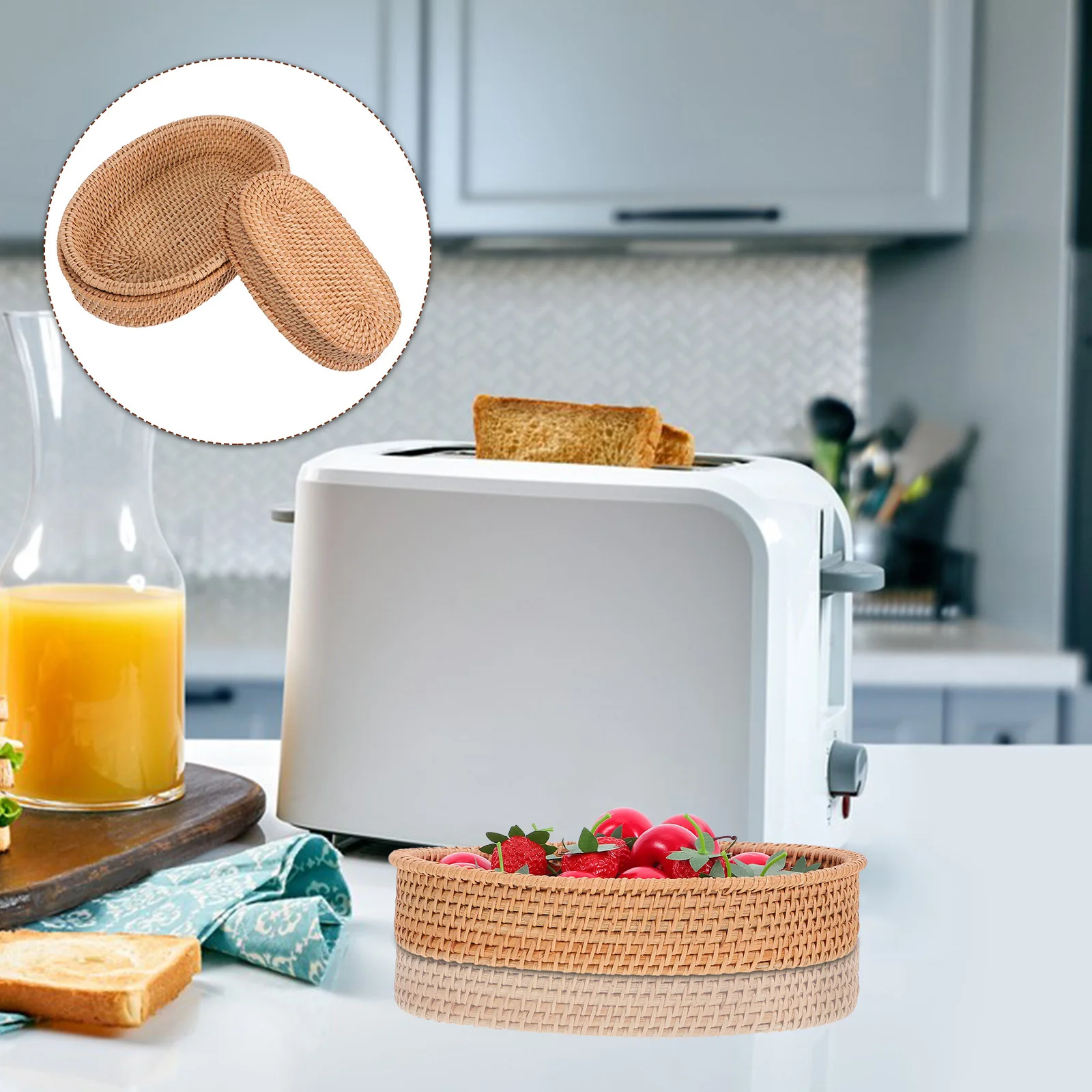 

3Pcs Rattan Storage Basket Handwoven Oval Shaped Fruit Serving Container Kitchen Counter Organizer Snack Bowl Vintage Woven Tray