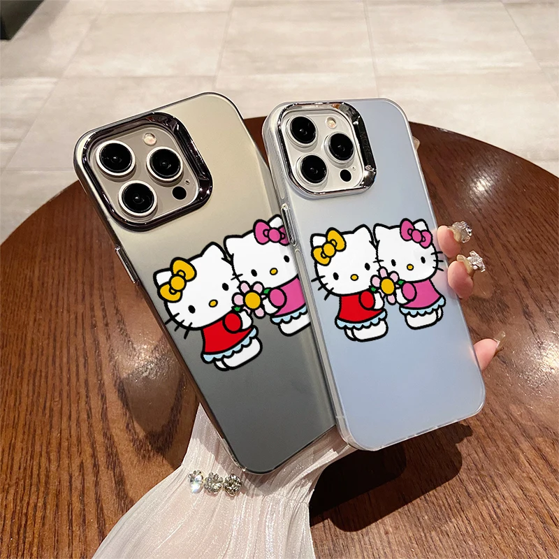 Ударопрочный чехол Sanrio Hello Kitty с милым мультяшным гальваническим покрытием для iPhone 16e 15 14 Plus 13 12 11 Pro Max, чехол KT23 Ударопрочный чехол Sanrio Hello Kitty с милым мультяшным гальваническим покрытием для iPhone 16e 15 14 Plus 13 12 11 Pro Max, чехол KT23