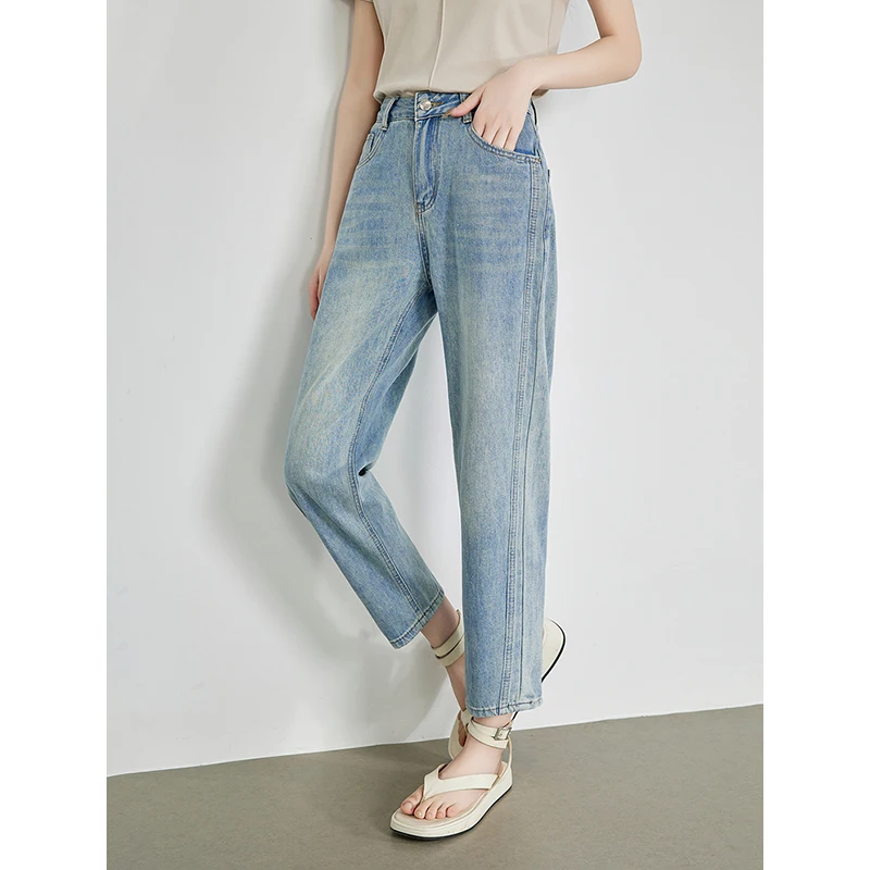 Toyouth Women Denim Jeans 2024 Zomer Nieuw Split Design Straight Enkellengte Veelzijdige Harembroek