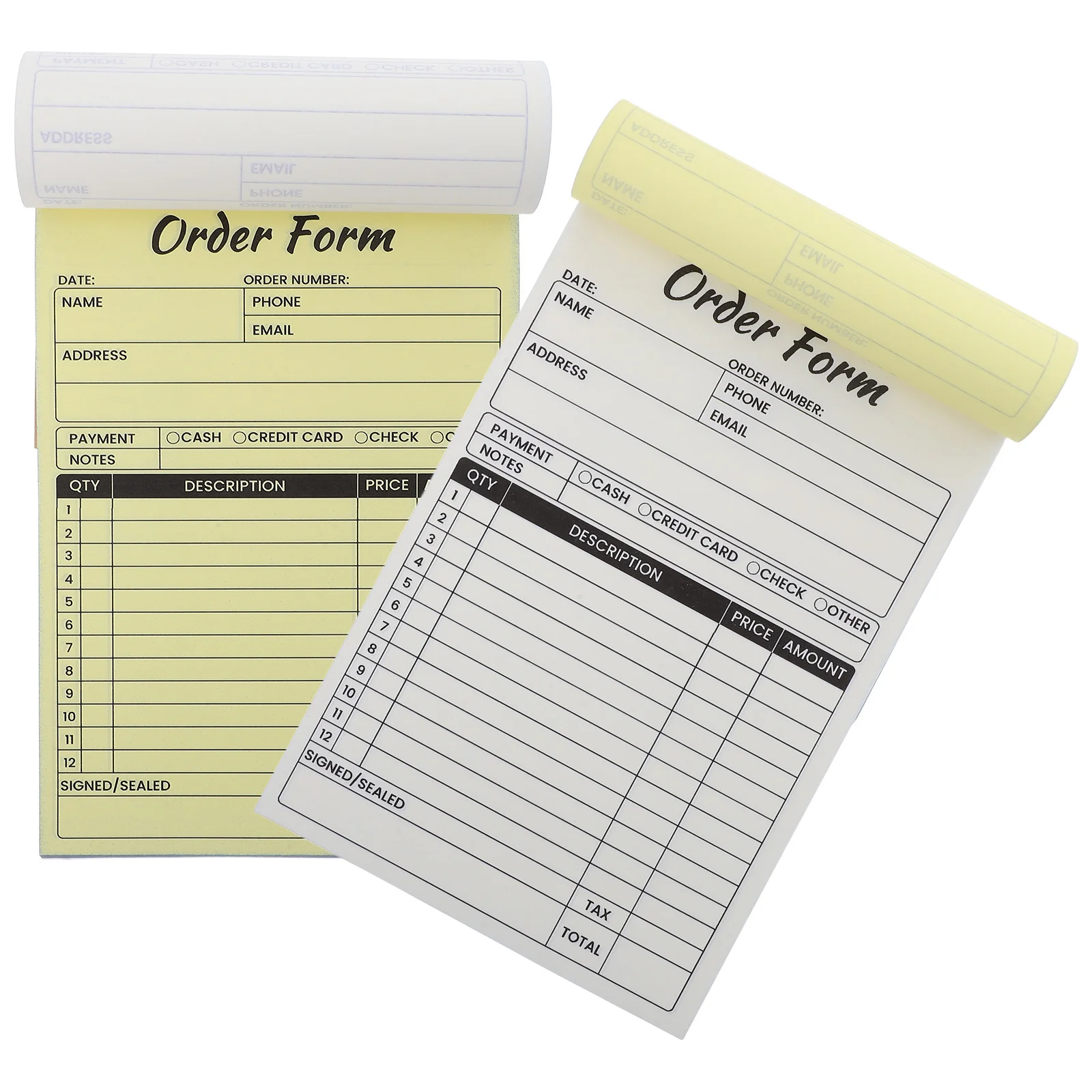 2 Buah Buku Faktur Pesanan 5.5X8.25In Bantalan Tanda Terima Salinan 2 Bagian untuk Penggunaan Kantor Restoran Ritel Bisnis Putih/Kuning