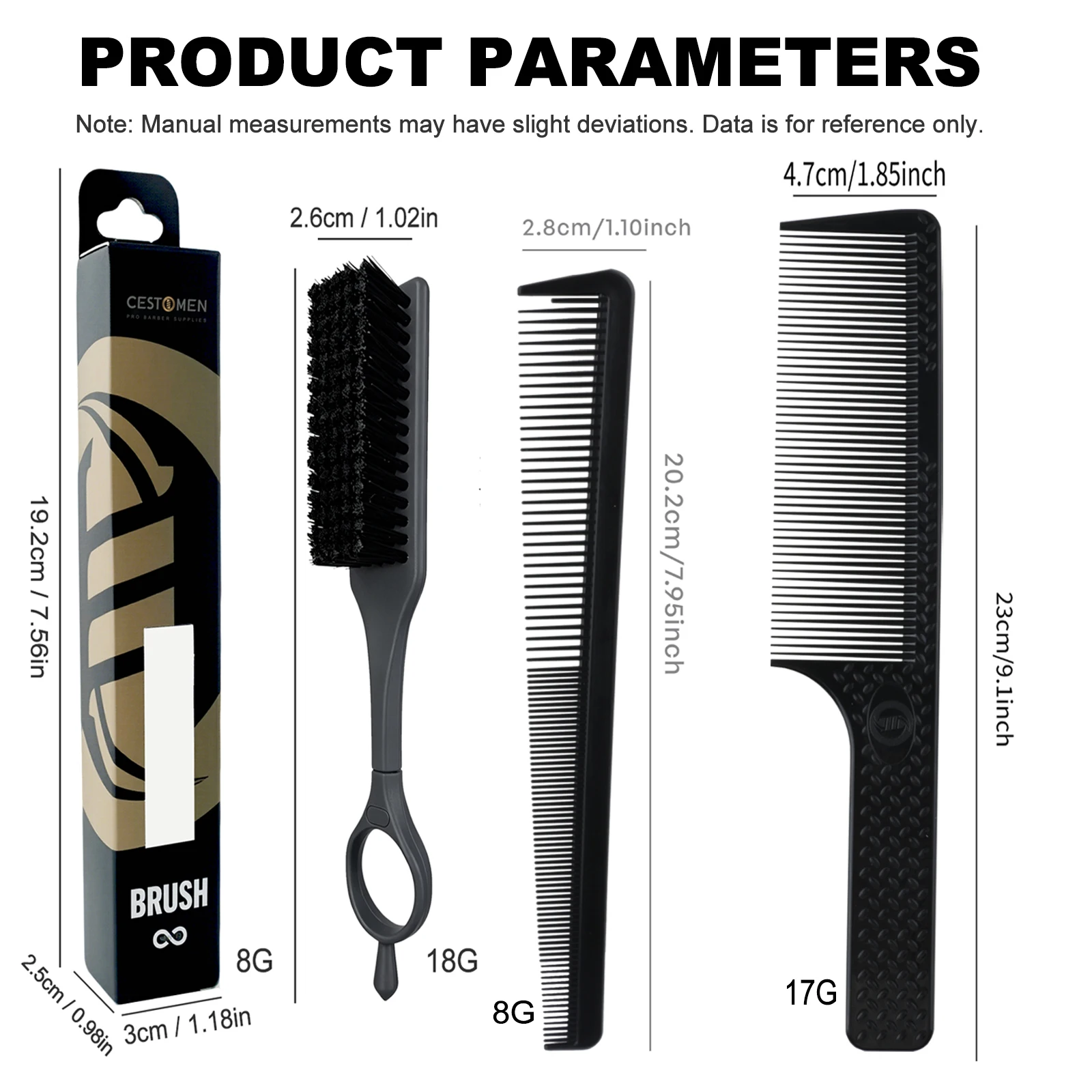 3-teiliges Profi-Friseurkamm-Set für Männer, Flattop-Haarschneidekämme, antistatische breite und fein gezahnte Kämme, rotierende Fade-Bürste, Styling-Werkzeuge – Detail 4