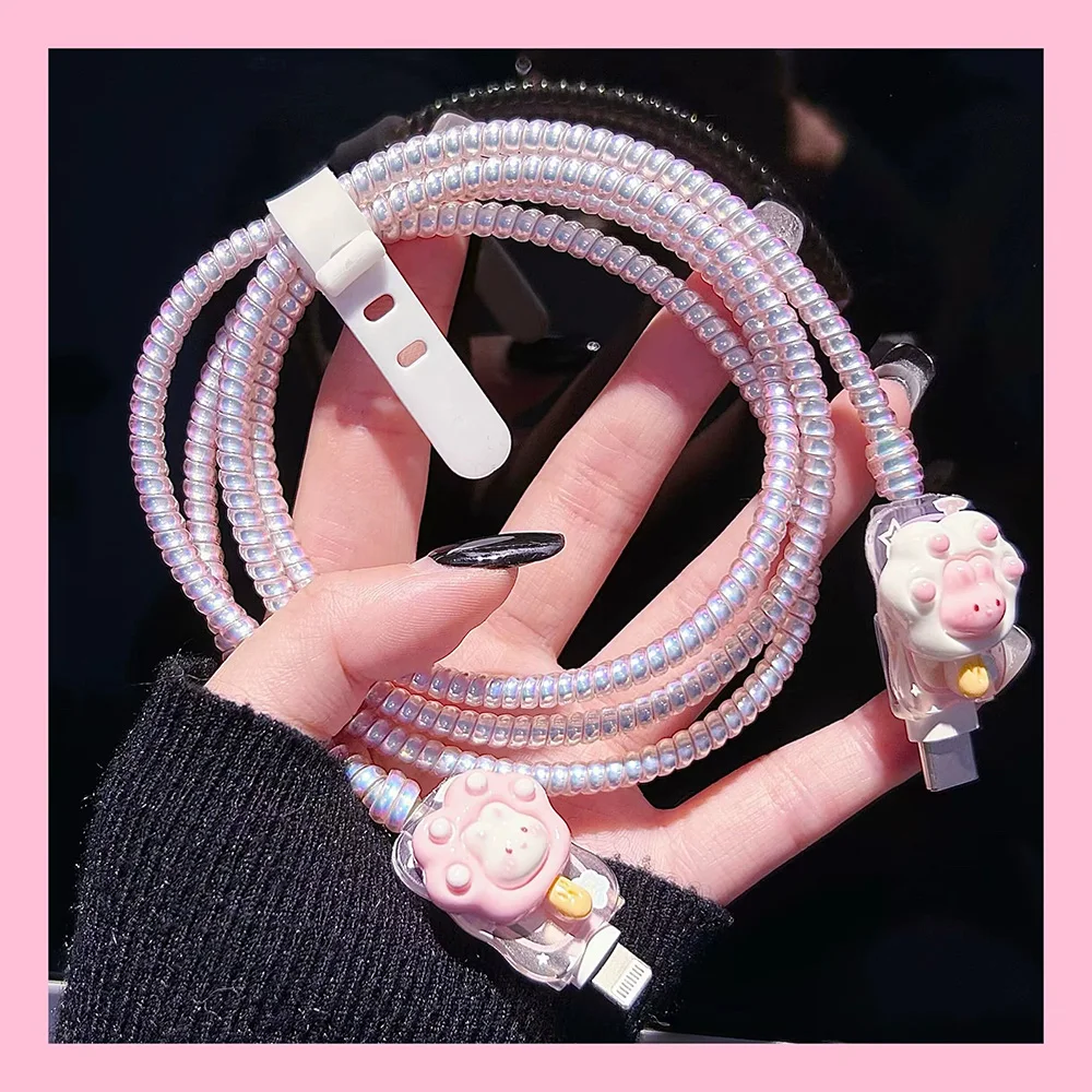 Cute Rabbit Silicone Charger  Protector For Apple iPhone 18W 20W US Data Wire Winder  For iPhone 15 14 13 12 11 Cable Protectors