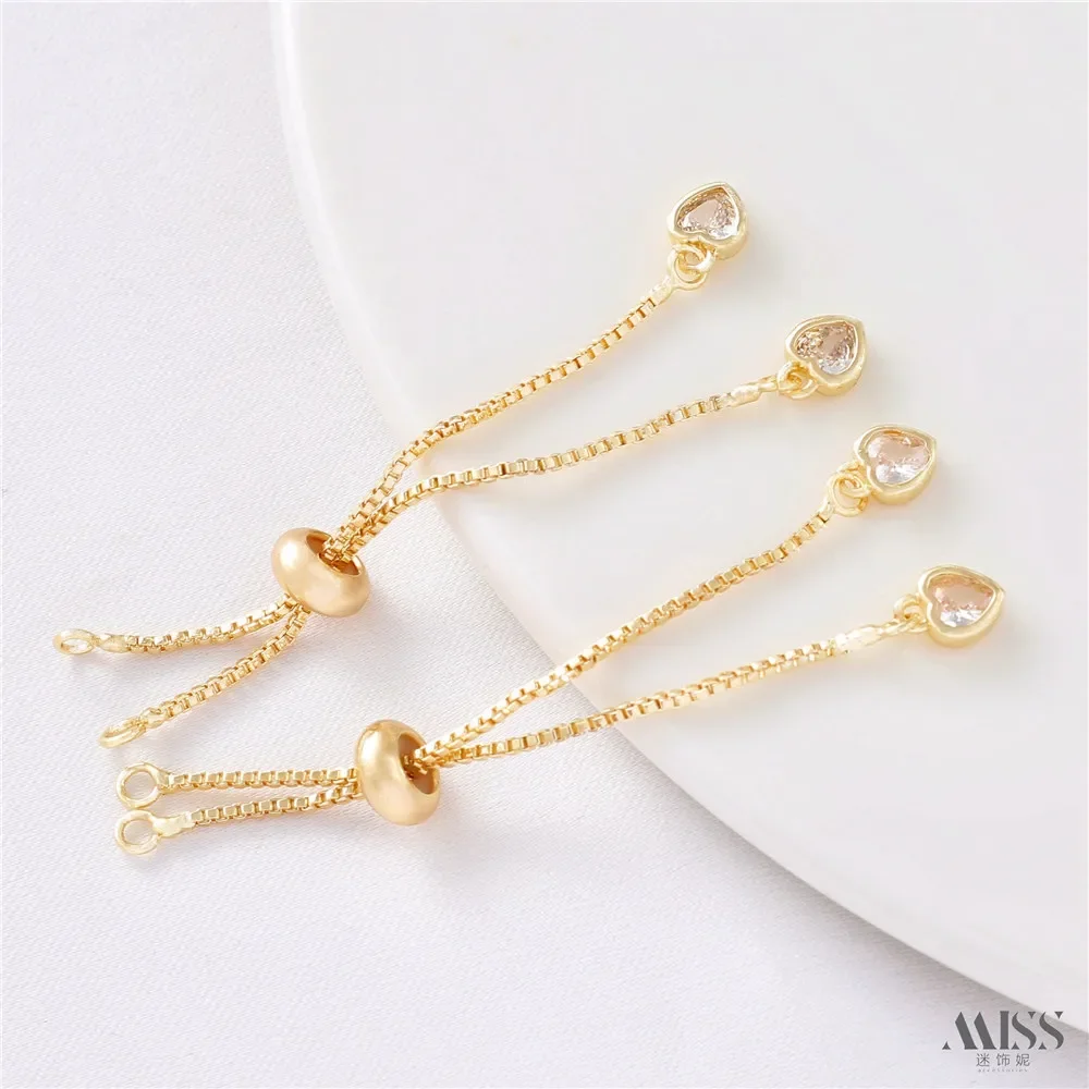 14K Gold-coated Silicone Bead Heart Zircon Pendant Adjustment Extension Chain Telescopic Extension Chain Bracelet Diy Short URL