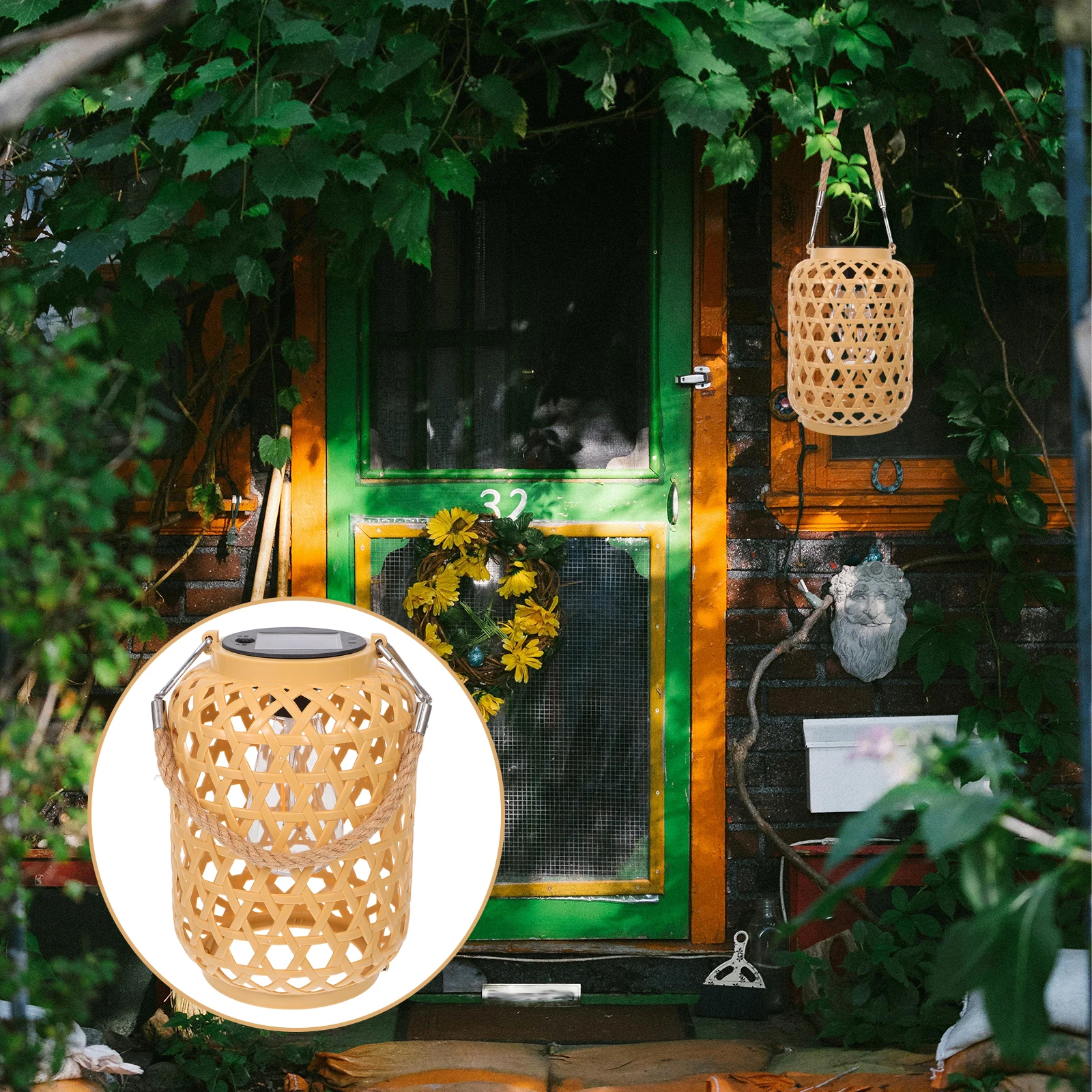 

1PC Solar Imitation Bamboo Lantern Outdoor Waterproof Plastic Rattan Lantern Courtyard Decoration Garden Light