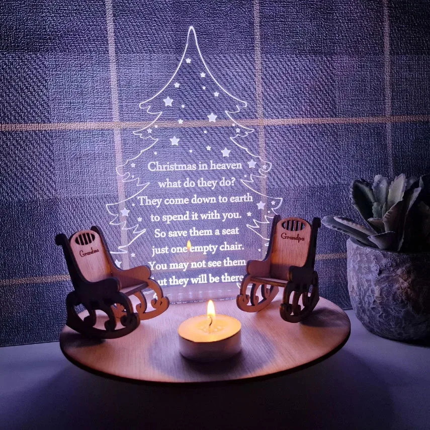 Personalised Christmas candle memorial display - rocking chair -rustic - xmas - memory - decoration -decor - rememberance - fami