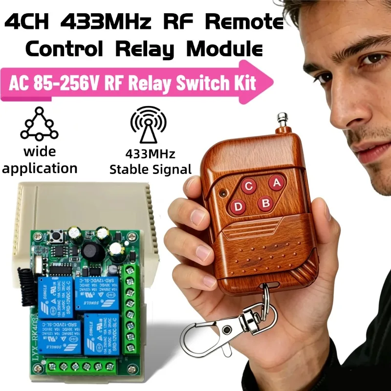 

433Mhz RF Remote Control Switch AC 220V 110V 85-250V 4CH 10A Relay Receiver and 433Mhz Transmitter For Light,Water Pump,Garage