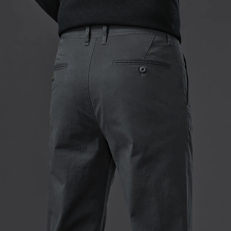 ผ้าฝ้ายยืดกางเกงผู้ชายตรงฤดูใบไม้ร่วงใหม่สีทึบคลาสสิกสบายๆแฟชั่น Slim เกาหลีกางเกงธุรกิจ
