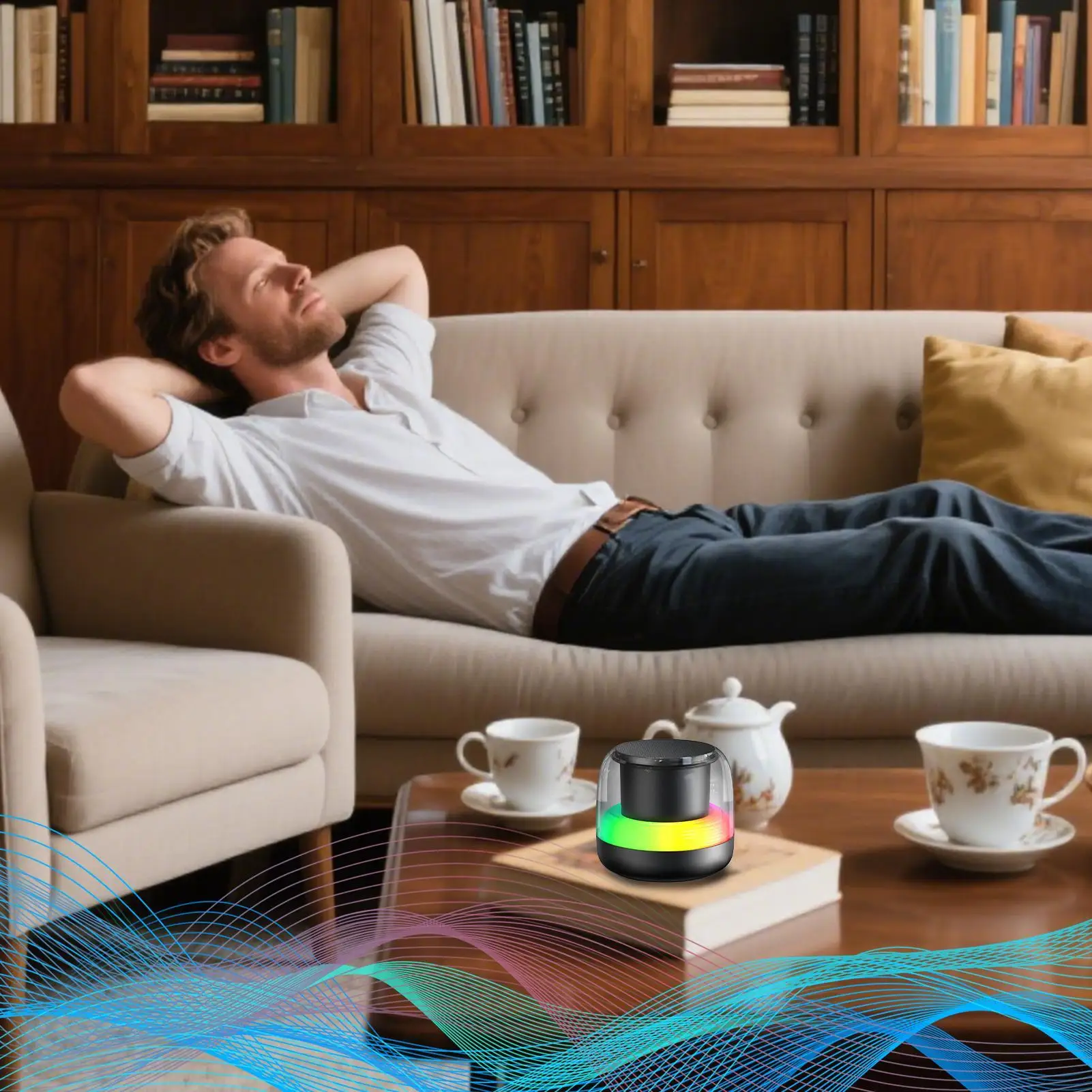 مكبر صوت صغير مضخم صوت صغير مشغل موسيقى مع ضوء RGB مشغل موسيقى صوت محمول مع 7 تنفس متدرج مسبقًا