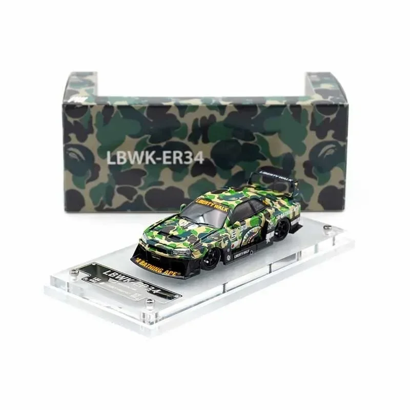 

SW In Stock 1:64 LBWK Skyline GTR ER34 Super Silhouette Camouflage Opened Hood Diecast Car Model Street Weapon