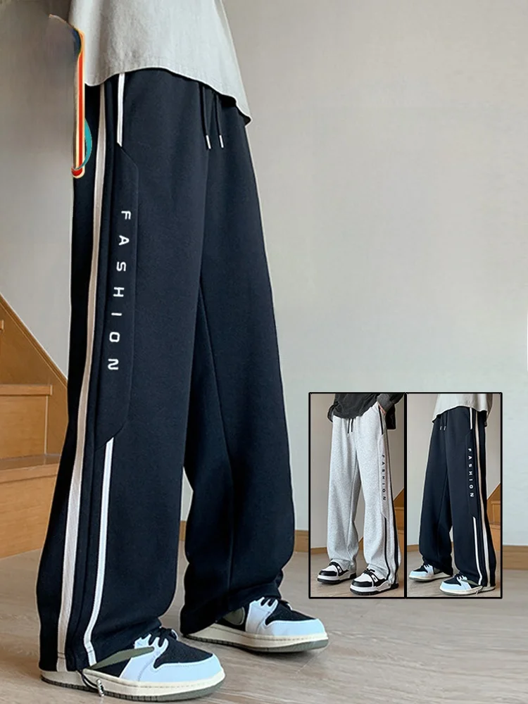 

Мужские повседневные брюки больших размеров, модные свободные прямые спортивные брюки на весну и осень, дышащие длинные брюки из смесовой хлопковой ткани