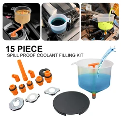 Spill Proof Coolant Filling Kit 15Pcs/Set Fit Universal Vehicles Plastic Filling Funnel Spout Pour Oil Tool
