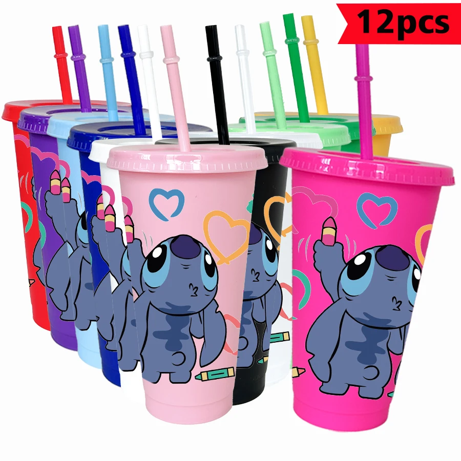 

12pcs/pack Disney Stitch Love 26oz Multicolor Plastic Water Cup Party Drinkware Birthday/Back to School Gift
