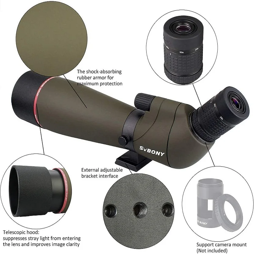 Imagem -03 - Binóculos Svbony Sv13 2060x80 com Zoom Prateado Mais Prisma mc Tratamento Multicamadas Ipx7 à Prova Dágua para Caça e Observação de Pássaros