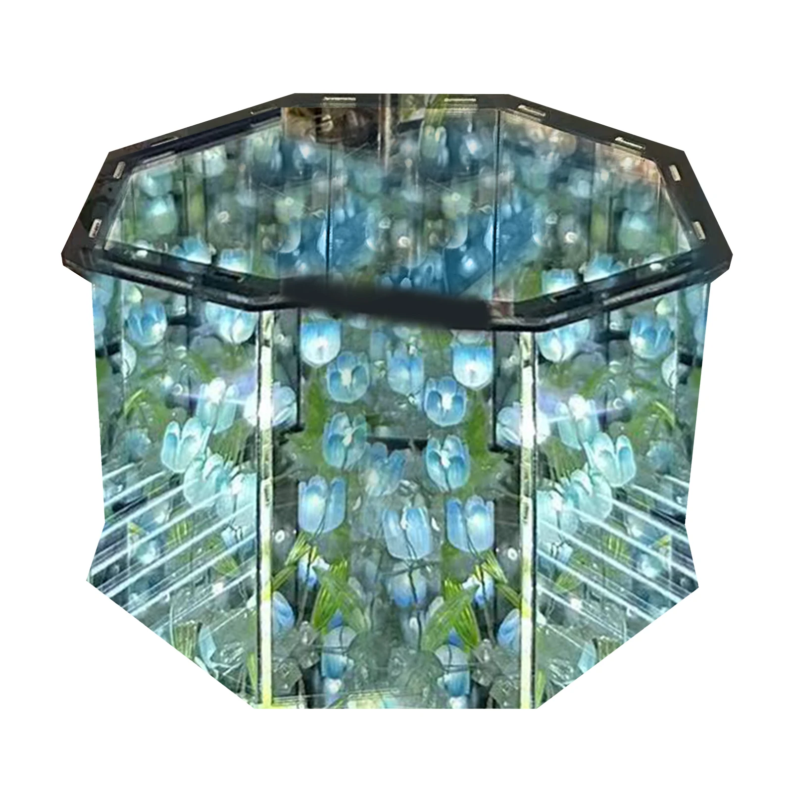 Square Night Light with Tulip Flowers Embedded in Mirror Finish Handmade DIY Table Lamp for Multiple Indoor Decoration Purposes