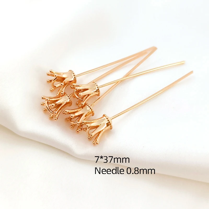 5pcs copper wrapped 14K Gold Crown Pin Holder Pendant DIY making jewelry discovery baroque pearl jewelry accessory materials